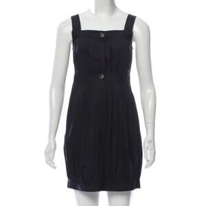 Theory Size 10 Little Black Mini Dress Pleated Sleeveless Button up Women's